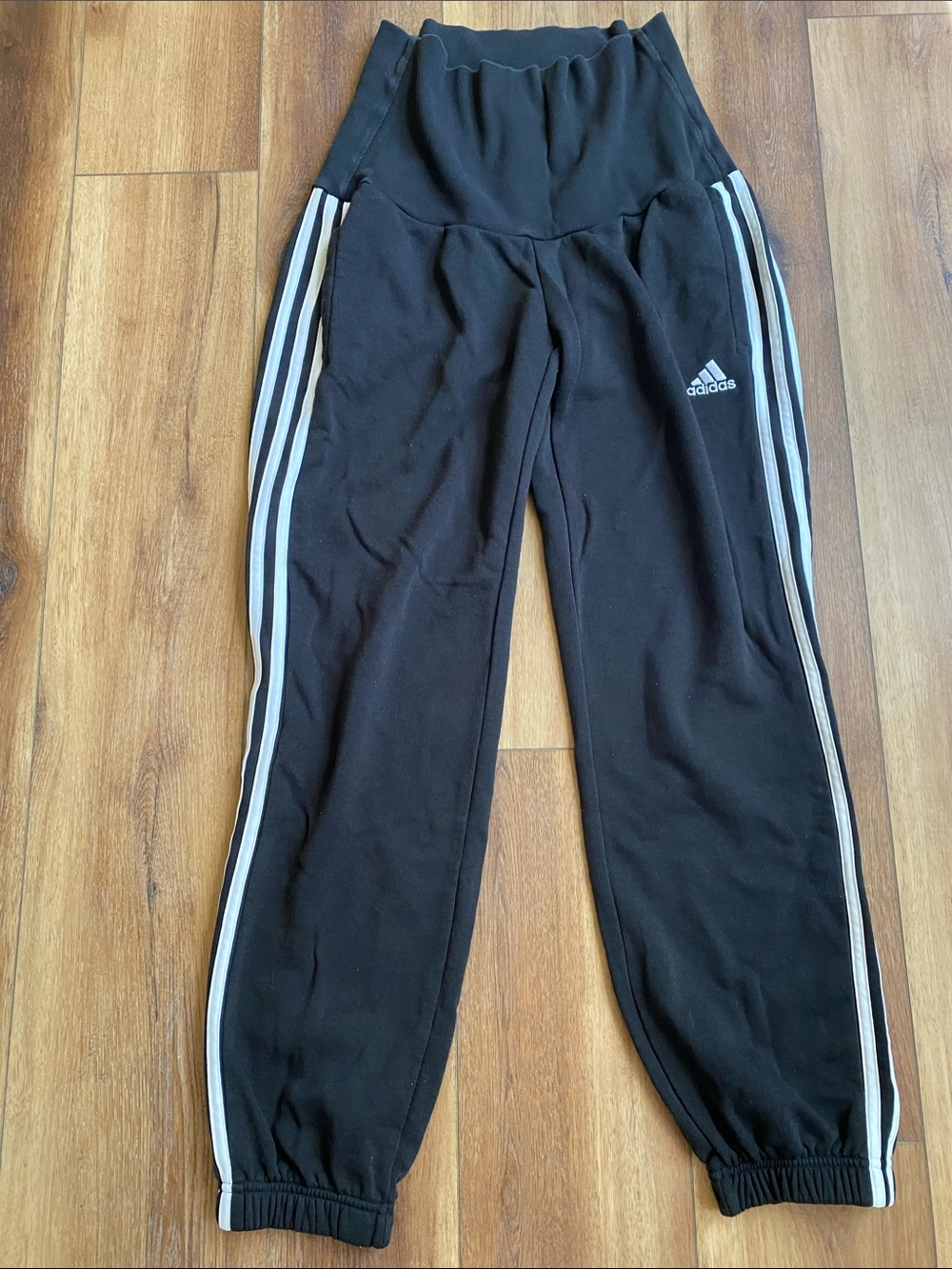 Adidas Maternity Black Joggers with White Side Stripes